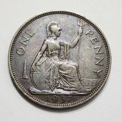 1937 Large One Penny Antique Coin