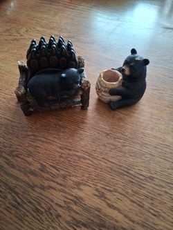 Bear toothpick holder  and Coaster set