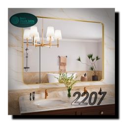 JISOSO Gold Bathroom Mirror, 40x30 Inch Brushed Gold Metal Frame Mirror for...