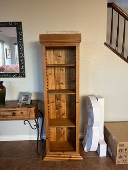 Tall Narrow Rustic Pine Wood Bookcase