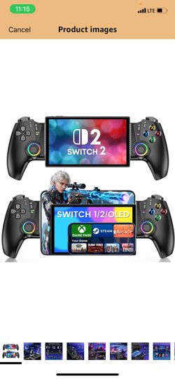Switch Controller Compatible With Nintendo Switch 2/1/OLED With Hall Joystick LED, Wireless One-Piece Handheld Mobile Phone Controller for iPhone Andr