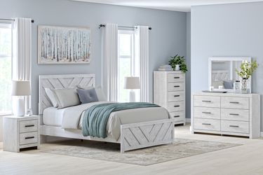 Cayboni Whitewash Full Panel Bedroom Set with Dresser, Mirror, Chest and Nightstand (Online Special Price)