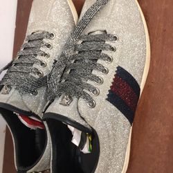 Gucci Bambi Women’s Silver Glitter Fashion Sneakers Size 38