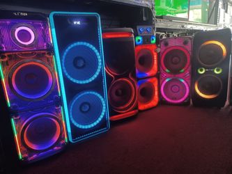 Large selection of loud karaoke 🎤 Bluetooth party speakers.  Come listen to them.