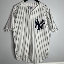 New York Yankees Pinstripe Baseball Jersey Mens Size 48 Russell Athletic White #13