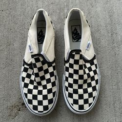 Vans Black and Cream Slip-On Sneakers Iconic Checkerboard Womens 6.5