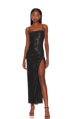 Sequin Mesh Slip Maxi Dress in Black - XXS - NWT