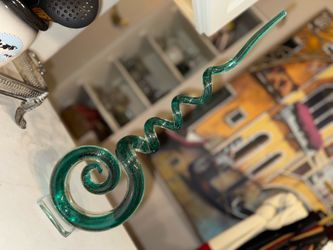 Abstract Murano Style Blue Teal Green Spiral Glass Sculpture