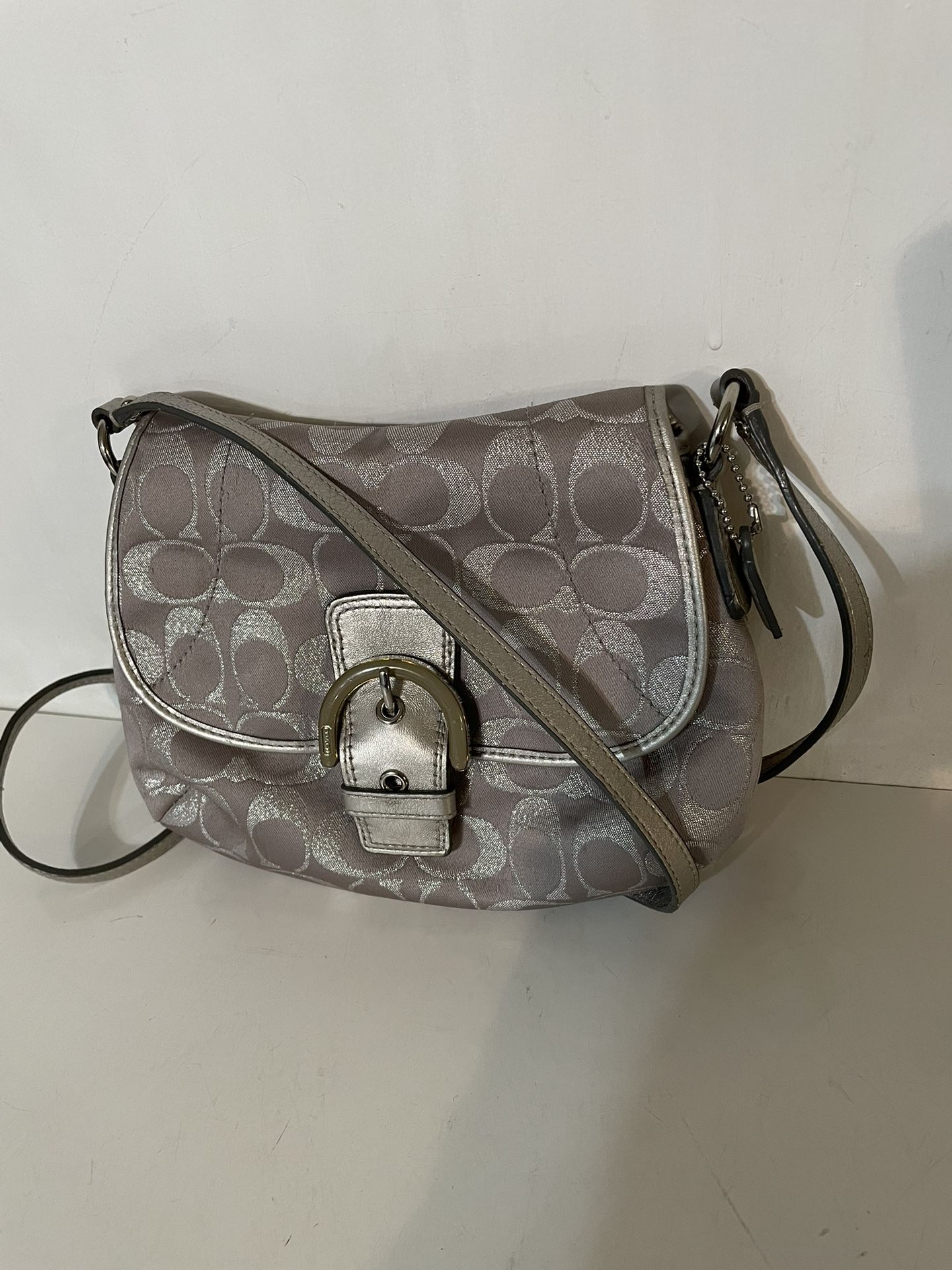 Coach Purse In Silver About 7”x9”