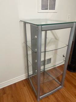 4-Tier Glass and Silver Metal AV Stand