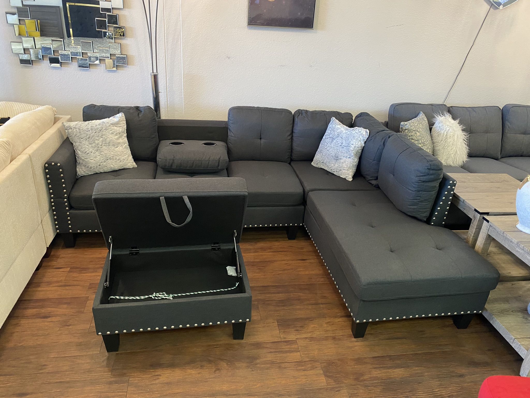 Dark Gray Sectional & Ottoman