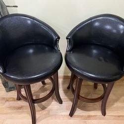 Brand New Black Leather Swivel Counter Stools / Bar Stools / Armchairs