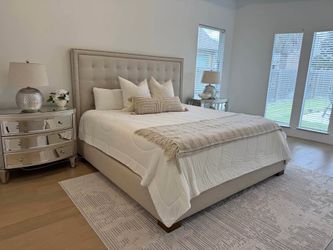 King Upholstered Bed Frame with Tufted Headboard