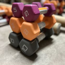 new pair of 5,8 and 10lb neoprene dumbbells