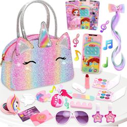 Unicorn Purse Toys-for-Girls,Real Washable Kids Makeup Kit for Girl,Toddler-Toys for 3 4 5 6 7 8 9 10 Year Old Girls Princess Dresses,Kids Toys,Unicor