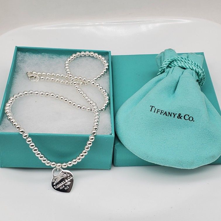Tiffany & Co. Heart Tag Bead Necklace In Sterling Silver