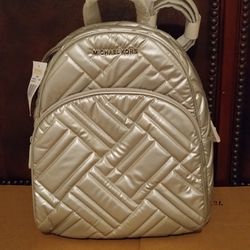 Michael Kors Abbey Medium Backpack Geometric Quilted Fabric Silver