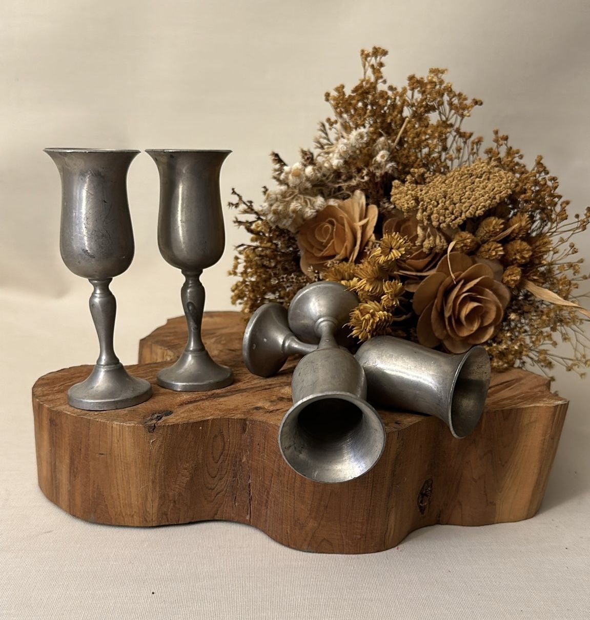 Vintage Set Of 4 Pewter Goblets