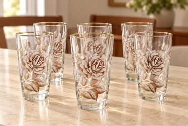 Set of 6 Like NEW Vintage 1960 Libbeys Rose Bouquet Glasses