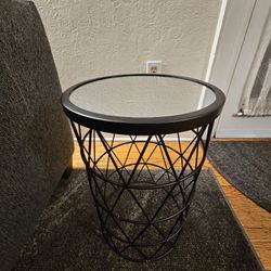 Black Accent Table Or Plant Stand With Mirror Top