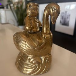 Vintage Solid Brass Sailor Pig Riding Goose/Swan Figurine