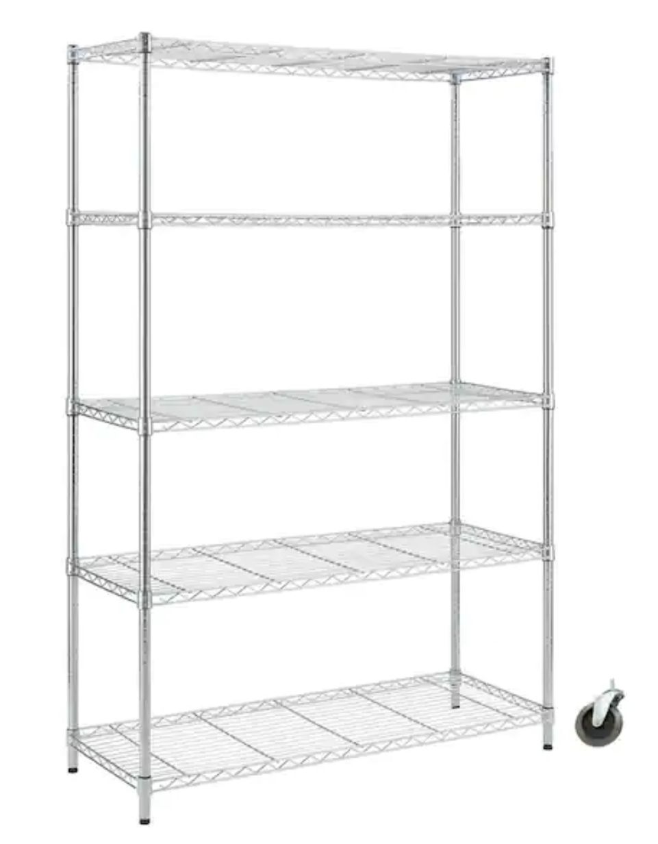 Five Tier Metal Wire Shelving Unit With Wheels