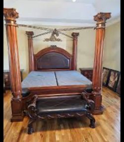 Solid wood queen bed