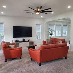 3 Piece Real Leather Orange Couch