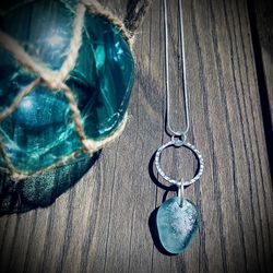 Japanese Sea Glass Sterling Silver Necklace 