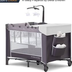 Delta Children LX Deluxe Portable Baby Play Yard With Removable Bassinet and Changing Table, Eclipse