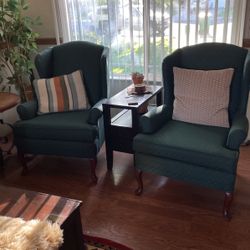 Two Cute Matching Wingback Green Chairs 