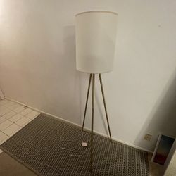 Mid-Century Modern Brass Tripod Floor Lamp (Cream Drum Shade)