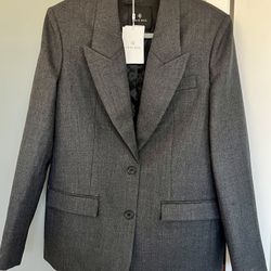 ANINE BING ROSS SINGLE-BREASTED BLAZER IN DARK HEATHER GREY S 