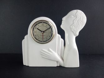 Vintage 1983 Ceramic Figural Art Deco Style Desktop Clock