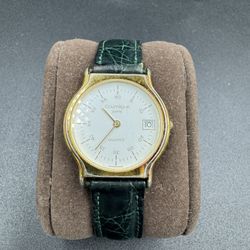 Vintage Courreges Paris Quartz Date Watch Swiss Made White Dial Green Band Great