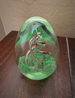 Vintage Hand Blown Glass Art Swirl Paperweight