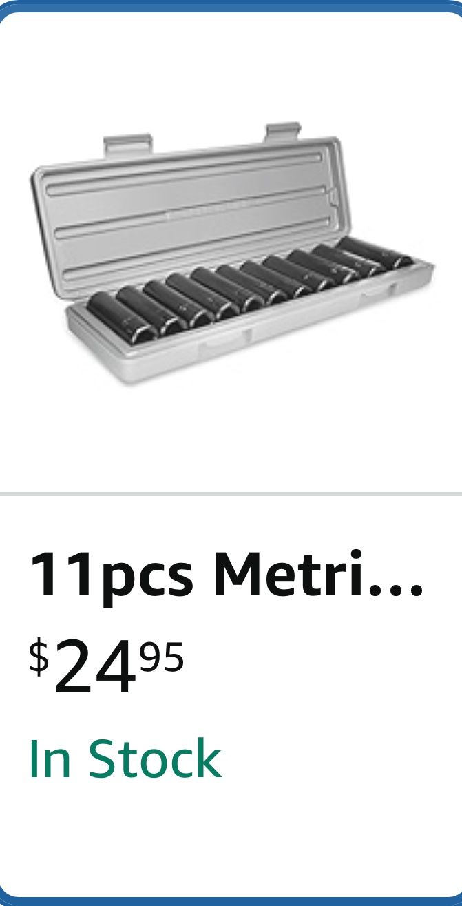 Stark USA 11-Pieces 1/2-Inch Drive Deep Impact Socket Set, MM, Metric Size, 6-Point, 10mm - 24mm, Carrying Case 35701 
