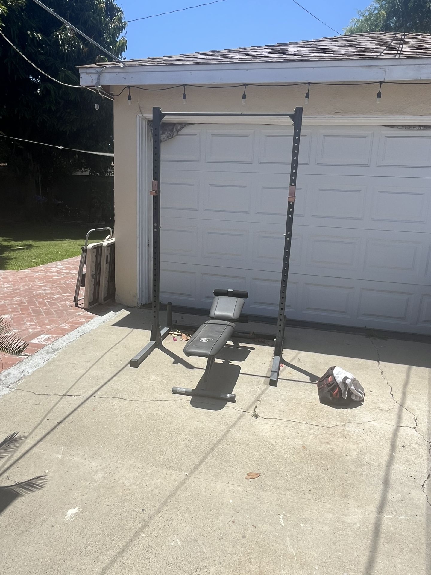 Squat Rack With Bench Press For Weights (no Weights Included)