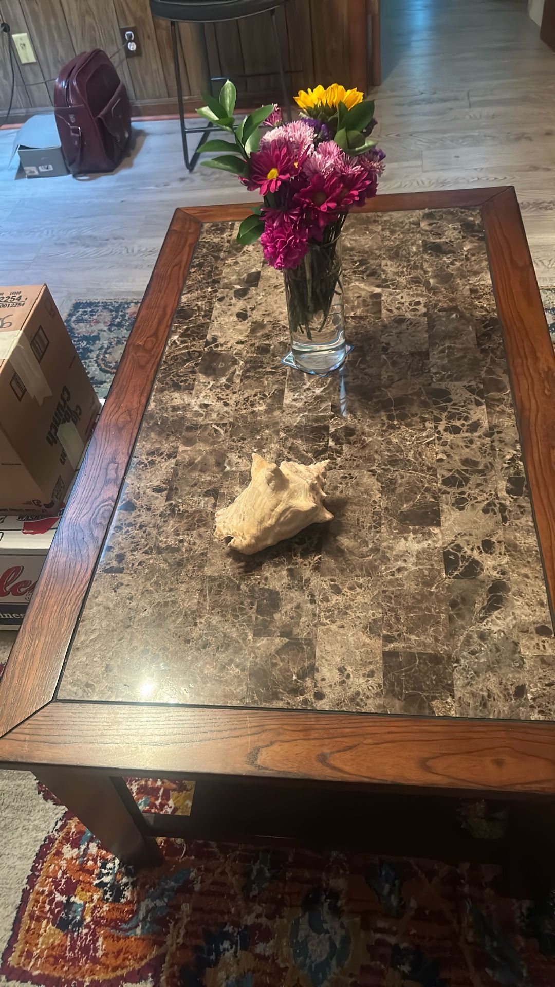 Wooden coffee table perfect for a den