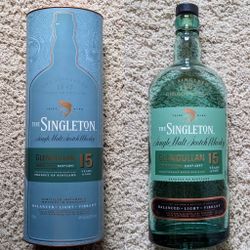 EMPTY display tube & glass bottle Glendullan The Singleton 15 whisky