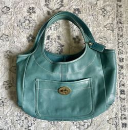 EXC Coach 10744 Turquoise 65th Anniv Ergo Burnished Leather Legacy Bag Purse