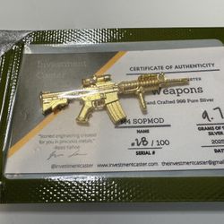 Ultra Rare Investment Caster M4 SOPMOD 28/100 .999 Silver 24k Gold Plated