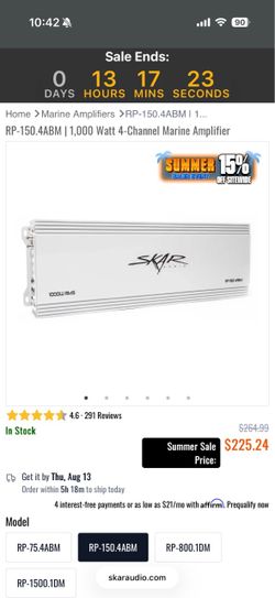 SKAR RP-150.4ABM | 1,000 Watt 4-Channel Marine Amplifier