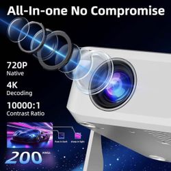 WiFi 6 and Bluetooth 5.2, Portable Projector 4K Support, Auto Vertical Keystone 270° Rotatable, Compatible with Smartphone/TV Stick/Box/USB/HDMI