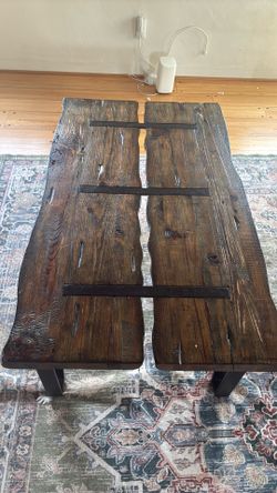 Matching wood and iron tables