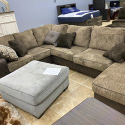 Abalone Chocolate RAF & LAF Sectional & Couch Sofa 