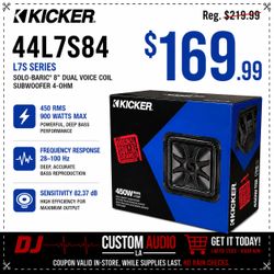 Kicker L7 Solo-Baric L7S Series 8" Dual Voice Coil L7S8 Subwoofer 900 Watts 44L7S84 🚨 Payment Options Available 🚨 No Credit Needed 🚨