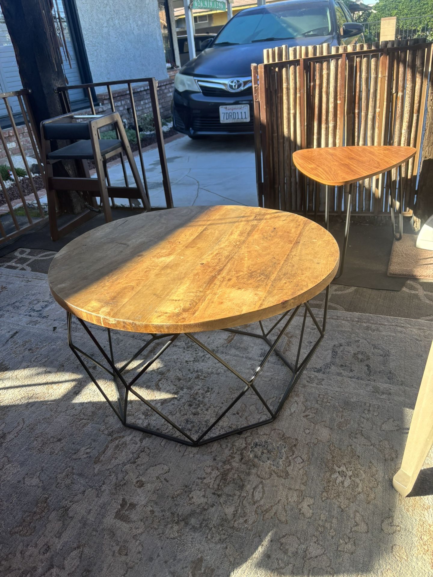 Wood Coffee Table With Wrought Iron Base