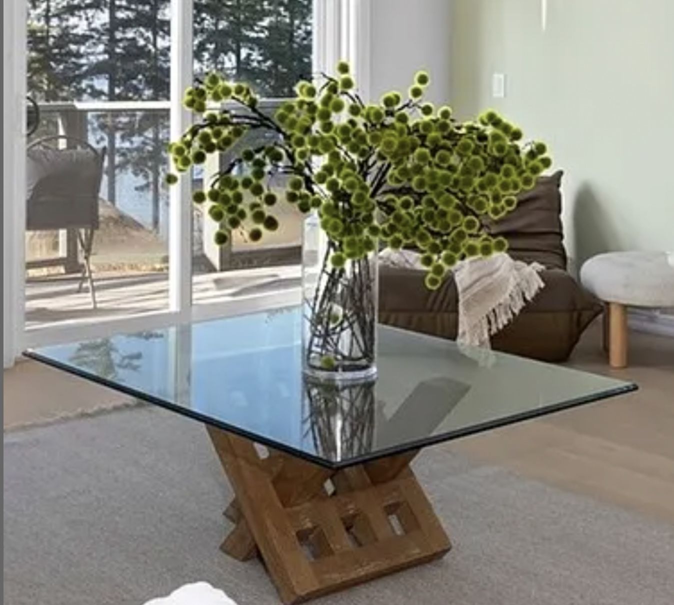 Glass Top Coffee Table With Wood Base 