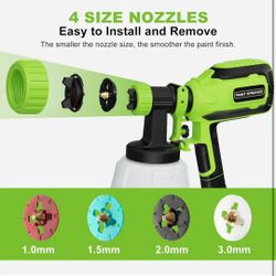 Paint-Sprayer, 700W HVLP Spray Gun with Cleaning & Blowing Joints, 4 Nozzle Sizes & 3 Spray Patterns, Easy to Clean, for Furniture, Cabinets, Decks, W